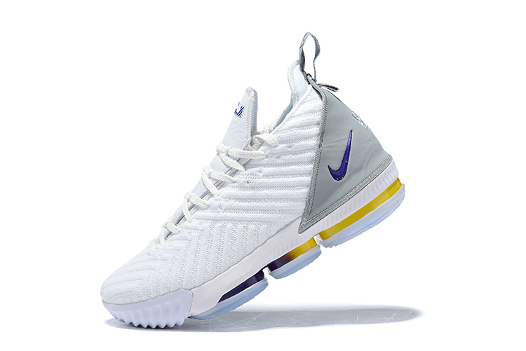 2019 Nike LeBron 16 White Grey Blue Yellow - Click Image to Close